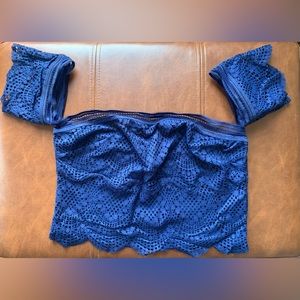 Victoria’s Secret Navy Blue Stretch Lace Crop Top Off the Shoulder - Medium NWT